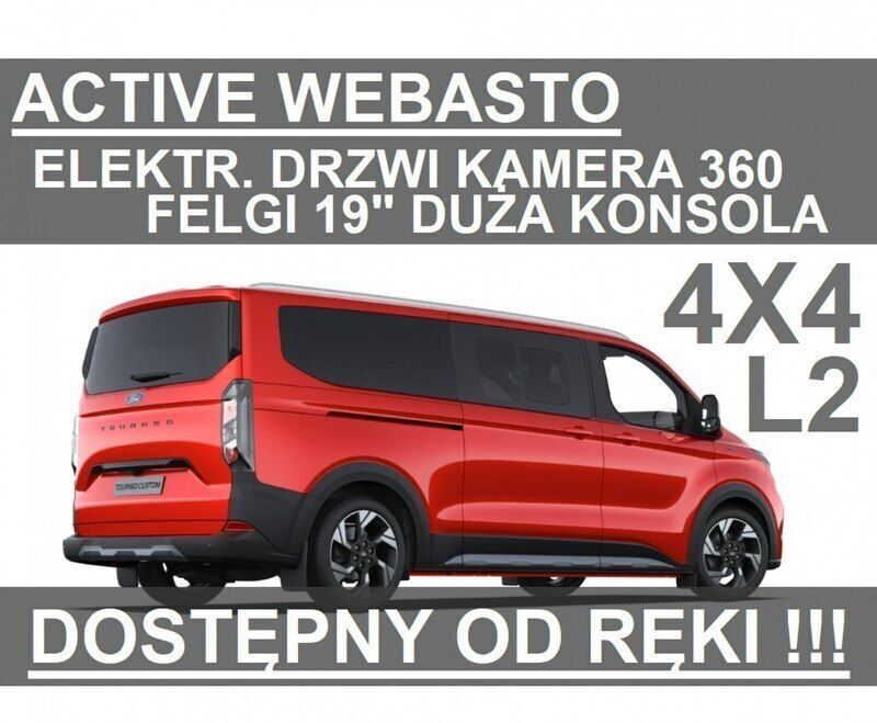 Czerwony Nowe 2024 Ford Tourneo Custom Active Sedan/Limuzyna | 294 760 zł (Uczciwa cena) - Obraz 1/4