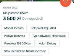 Zielony Używany 2004 Kia Picanto Hatchback | 3500 zł (Dobra cena)