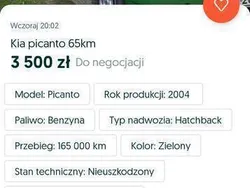 Zielony Używany 2004 Kia Picanto Hatchback | 3500 zł (Uczciwa cena)