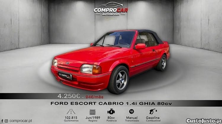 Usado Ford Escort Ghia 80 HP (58 kW) 1989 Vermelho Cabrios