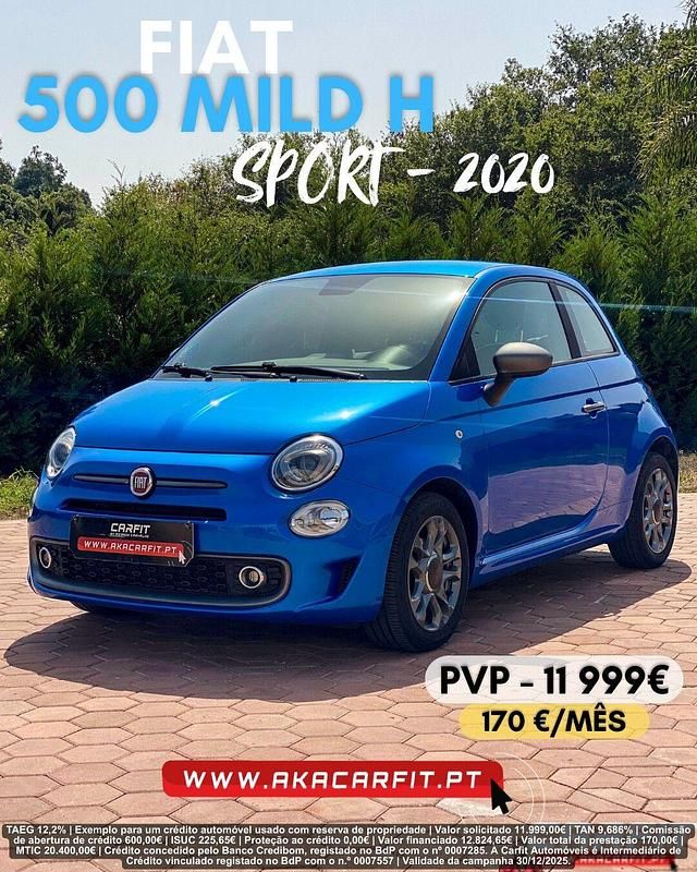 Azul Usado 2020 Fiat 500 Sport Citadino | € 11.999 (Preço justo) - Imagem 1/4