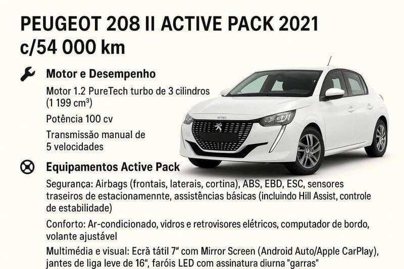 Branco Usado 2021 Peugeot 208 Active Citadino | € 11.990 (Super Preço) - Imagem 1/1