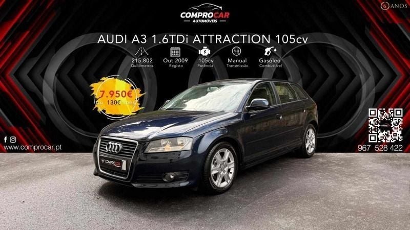 Azul Usado 2009 Audi A3 Attraction Sedan | € 7.950 (Bom preço) - Imagem 1/4