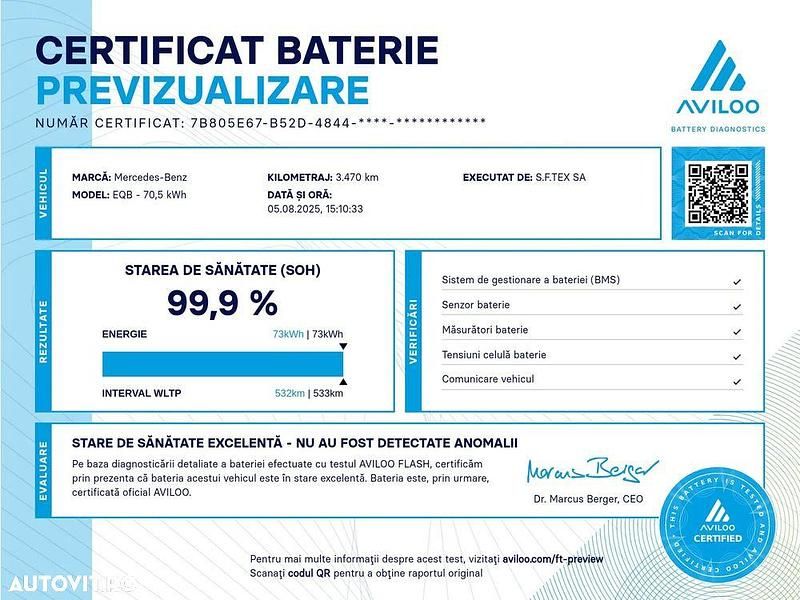 Second-hand Mercedes EQB250+ Electric Art 139 kW (190 CP) 2024 Culoarealb SUV