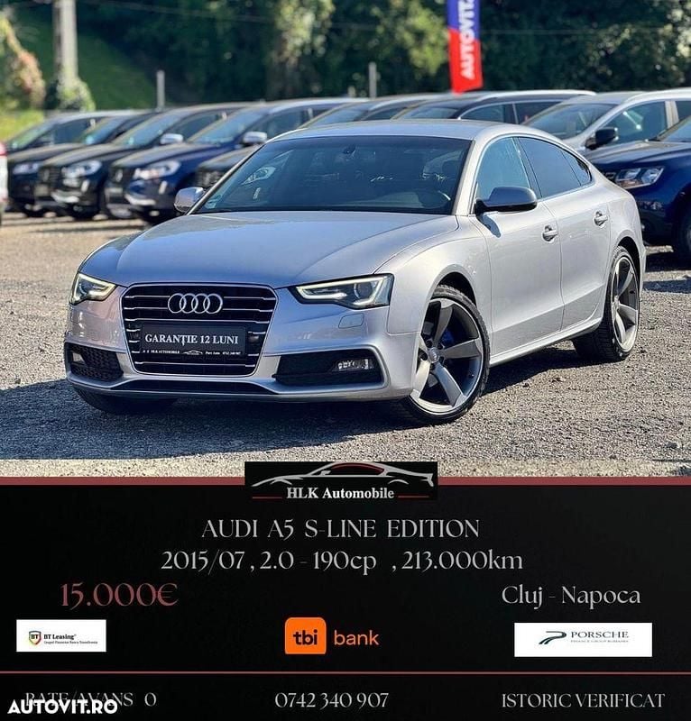 Culoarenegru Utilizat 2015 Audi A5 Sportback Sport Berlinǎ | 14.999 EUR (Preț bun) - Imagine 1/4