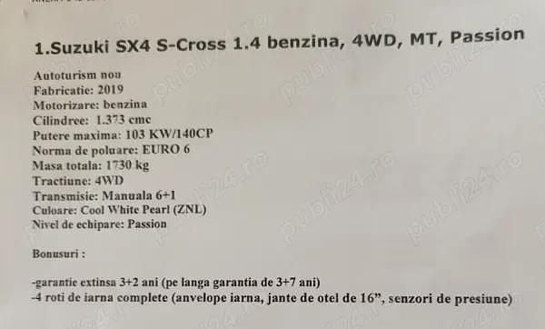 Alb Utilizat 2019 Suzuki SX4 S-Cross SUV | 14.500 EUR - Imagine 1/4
