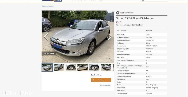 Second-hand Citroën C5 Exclusive 136 CP (100 kW) 2016 Culoaregri Berlinǎ