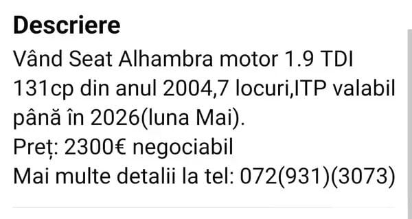 Utilizat 2004 Seat Alhambra Monovolum | 2.400 EUR (Preț OK) - Imagine 1/4