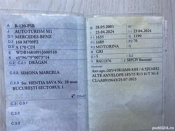 Second-hand Mercedes A170 90 CP (66 kW) 2001 Gri Hatchback