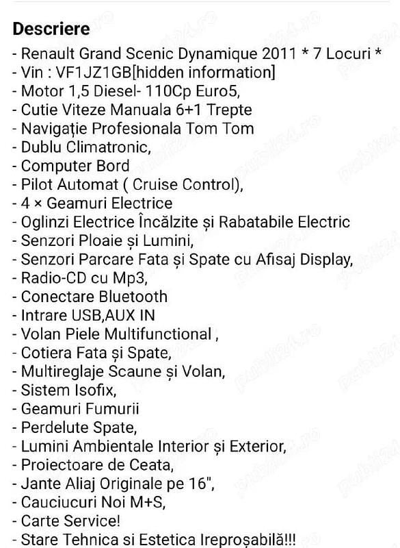 Second-hand Renault Grand Scénic III PE 110 CP (80 kW) 2011 Monovolum