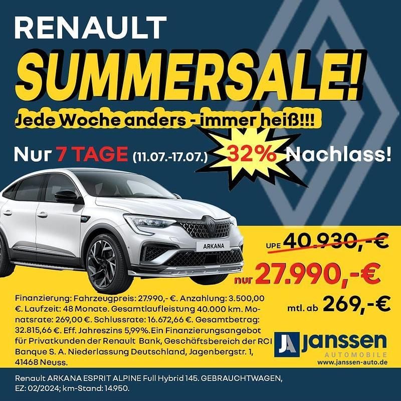 Utilizat 2024 Renault Arkana Esprit Alpine SUV | 30.694 EUR (Preț OK) - Imagine 1/1