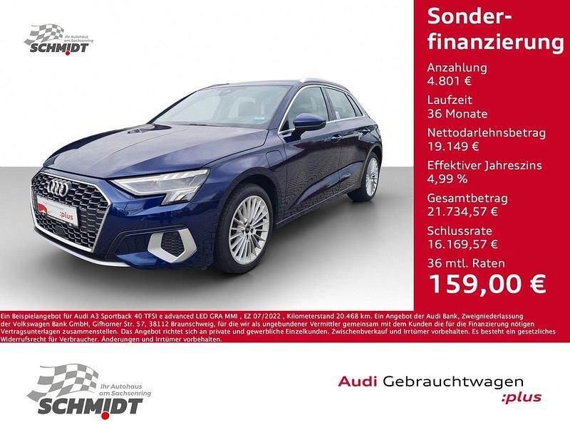 Albastru Utilizat 2022 Audi A3 Sportback e-tron Advanced Berlinǎ | 26.666 EUR - Imagine 1/1