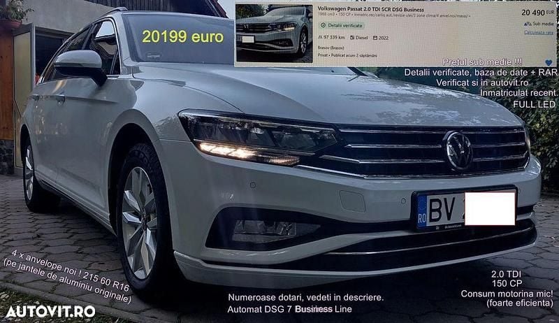 Culoarealb Utilizat 2022 VW Passat Business Break | 20.199 EUR (Preț bun) - Imagine 1/4