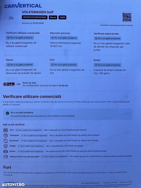 Second-hand VW Golf IV Comfortline 90 CP (66 kW) 2005 Culoarenegru