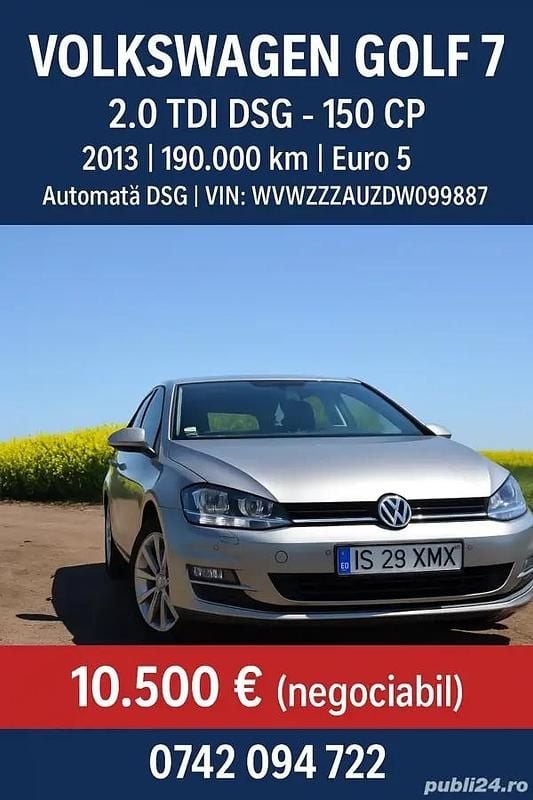 Gri Utilizat 2013 VW Golf VII Hatchback | 9.000 EUR (Preț OK) - Imagine 1/4