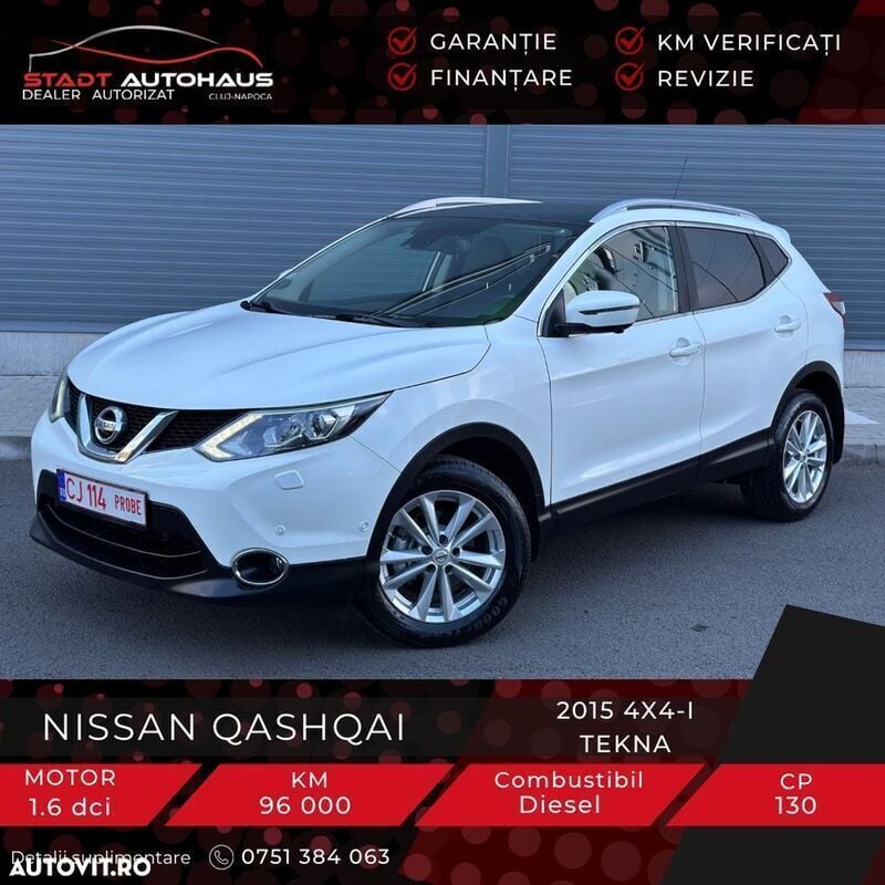 Alb Utilizat 2015 Nissan Qashqai Tekna SUV | 11.000 EUR (Preț bun) - Imagine 1/4