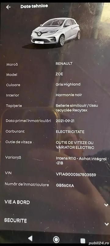 Second-hand Renault Zoe 80 kW (110 CP) 2021 Hatchback