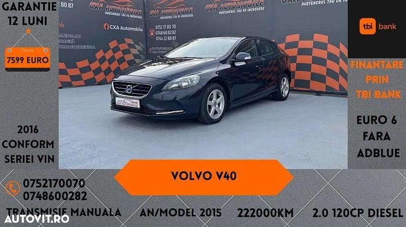 Negru Utilizat 2016 Volvo V40 Summum Break | 7.599 EUR (Preț bun) - Imagine 1/4