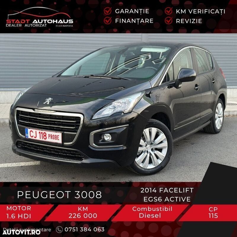 Negru Utilizat 2014 Peugeot 3008 Active Hatchback | 6.700 EUR (Super Preț) - Imagine 1/4