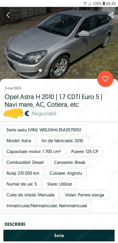 Utilizat 2010 Opel Astra Break | 3.800 EUR (Puțin scump) - Imagine 1/4