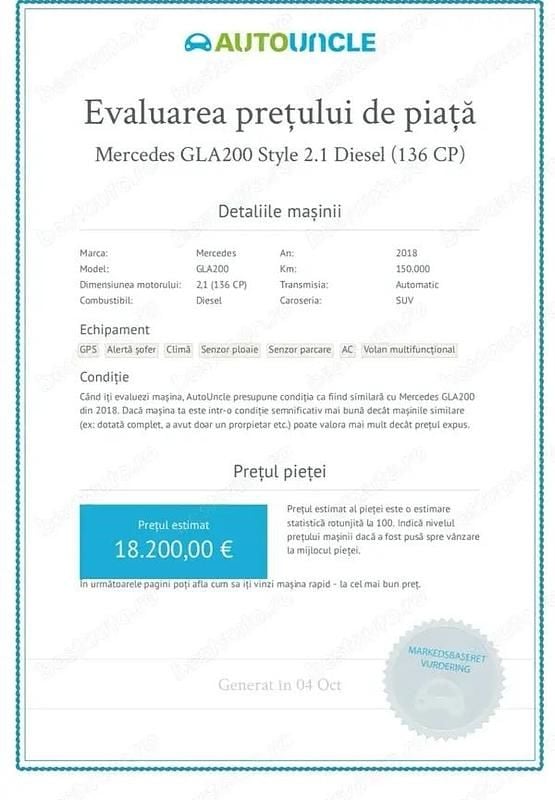 Second-hand Mercedes GLA200 140 CP (102 kW) 2018 SUV