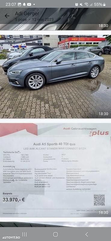 Culoaregri Utilizat 2019 Audi A5 Sportback Sport Coupe | 29.990 EUR - Imagine 1/4