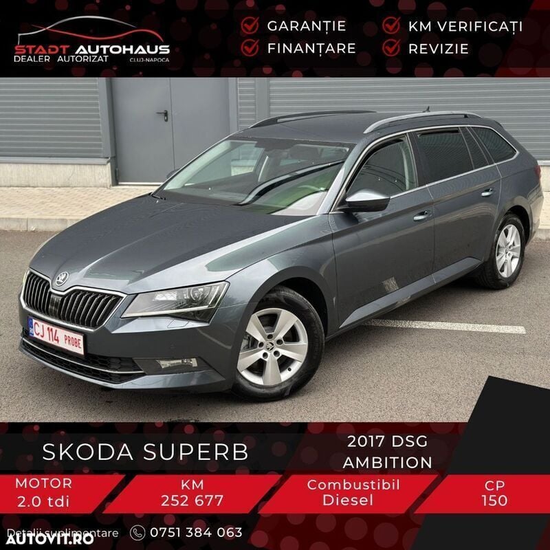 Second-hand Skoda Superb Ambition 150 CP (110 kW) 2017 Gri Break