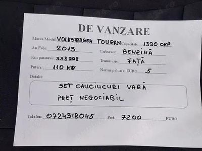 Second-hand VW Touran 110 CP (80 kW) 2013 Monovolum