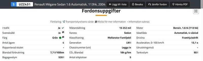 Begagnad Renault Mégane II 113 HK (83 kW) 2004 Sedan