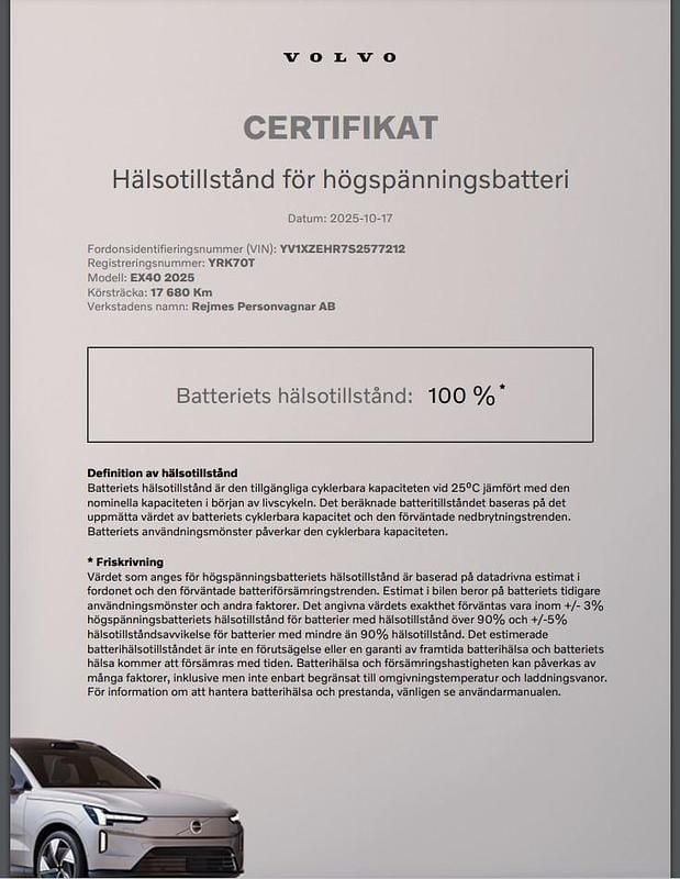 Begagnad Volvo EX40 Single Motor Extended Range 185 kW (252 HK) 2025 Svart SUV