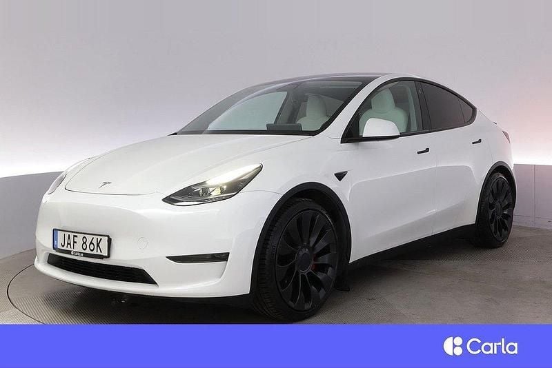 Vit Begagnad 2023 Tesla Model Y Performance SUV | 449 900 kr (Bra pris) - Bild 1/4