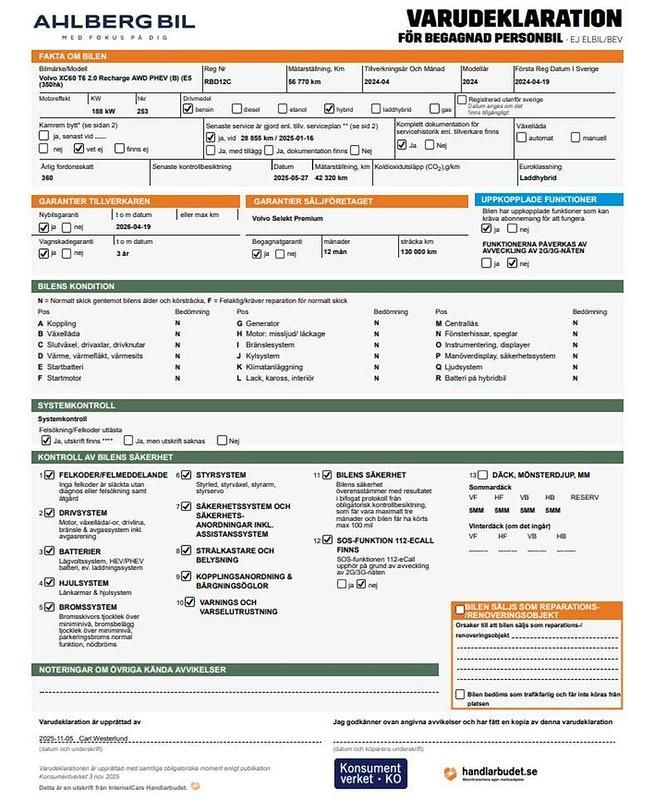 Vit Begagnad 2024 Volvo XC60 Plus SUV | 529 500 kr (Lite dyr) - Bild 1/1