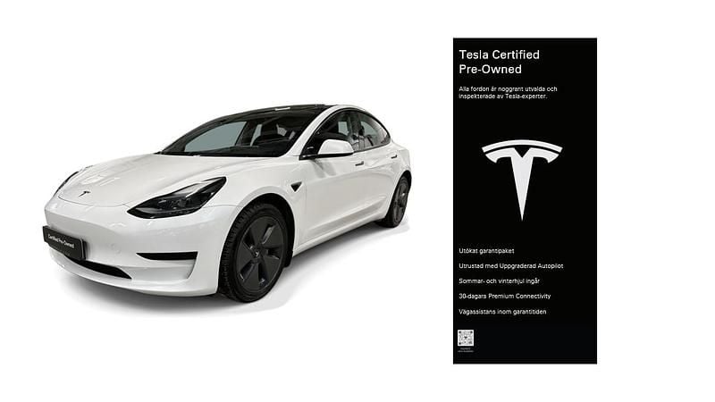 Vit Begagnad 2023 Tesla Model 3 Standard Range Sedan | 331 200 kr (Marknadspris) - Bild 1/4