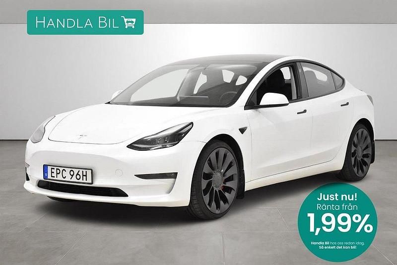 Vit Begagnad 2021 Tesla Model 3 Performance Sedan | 319 900 kr (Marknadspris) - Bild 1/3