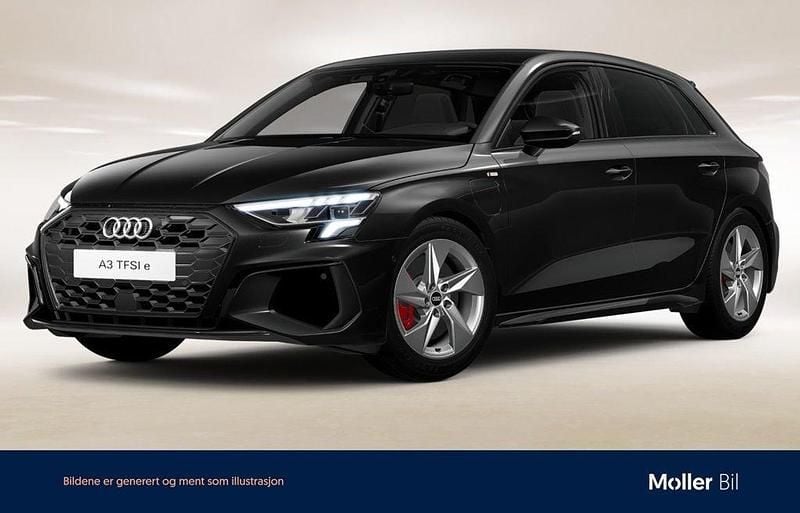 Svart (mytsvart metallic) Begagnad 2022 Audi A3 Sportback e-tron S-Line Sedan | 349 900 kr (Dyr) - Bild 1/4