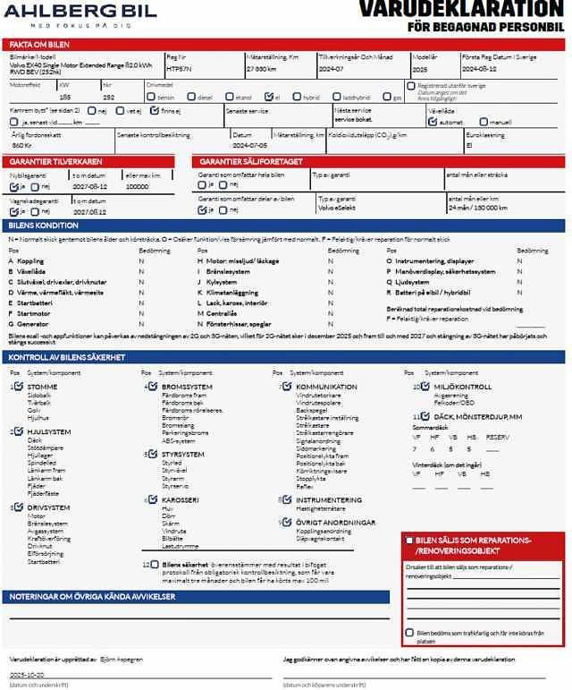Grå Begagnad 2024 Volvo EX40 Core SUV | 459 500 kr (Marknadspris) - Bild 1/1