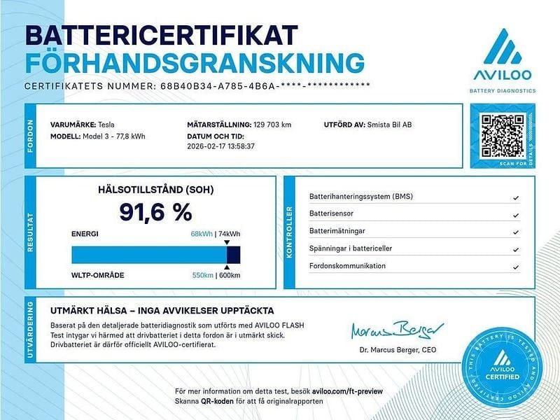 Begagnad Tesla Model 3 Long Range AWD 366 kW (498 HK) 2019 Vit Sedan