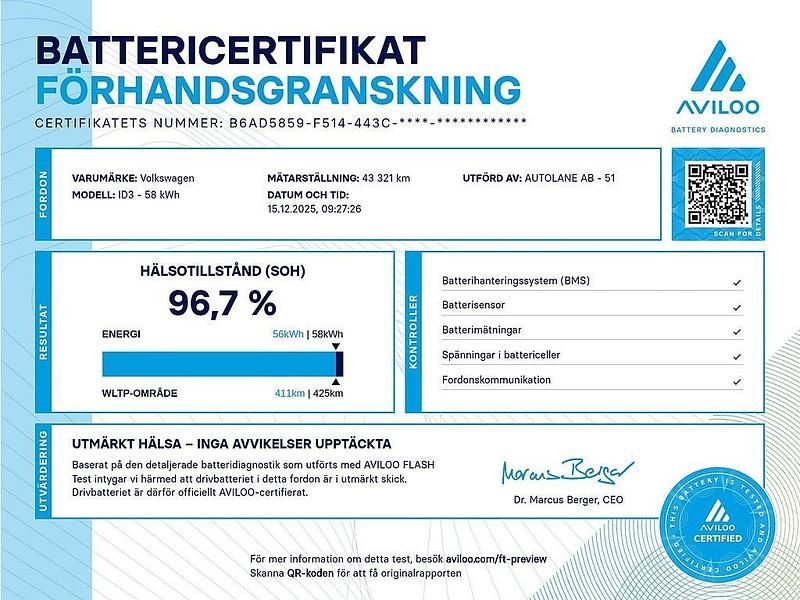 Begagnad VW ID.3 Pro Performance 150 kW (204 HK) 2021 Vit Halvkombi