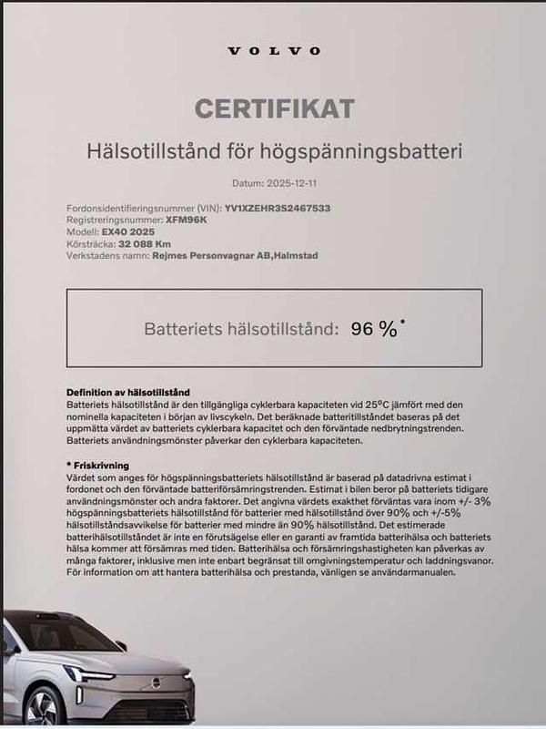 Begagnad Volvo EX40 Ultra 188 kW (256 HK) 2024 Svart SUV