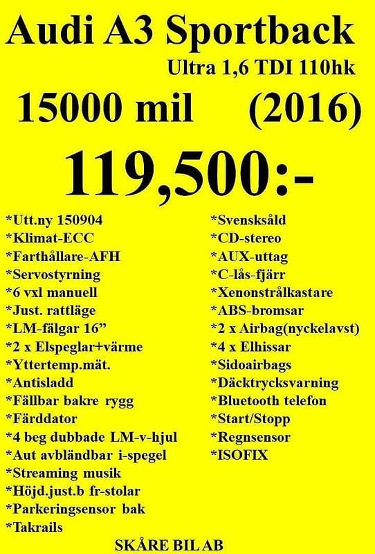 Begagnad Audi A3 Sportback 110 HK (80 kW) 2015 Röd Halvkombi