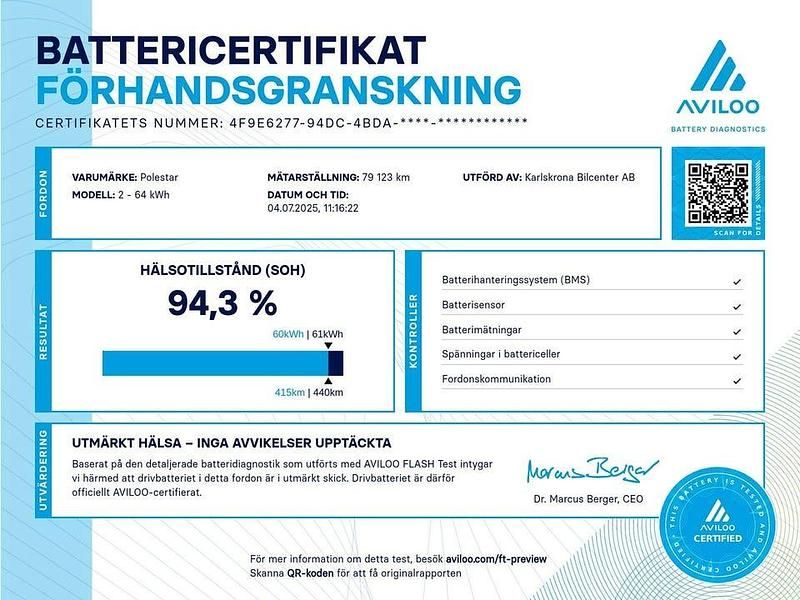 Begagnad Polestar 2 Pilot 200 kW (272 HK) 2022 Grå (moon) Halvkombi
