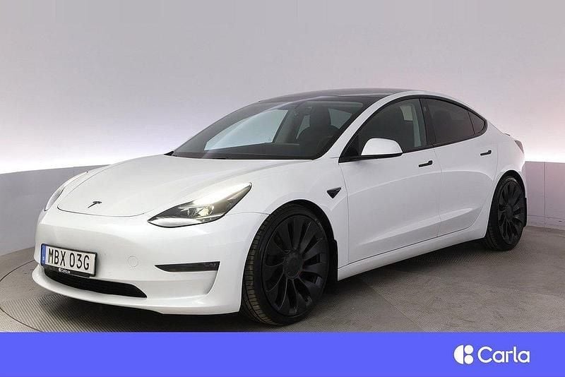 Vit Begagnad 2021 Tesla Model 3 Performance Sedan | 345 900 kr (Marknadspris) - Bild 1/4