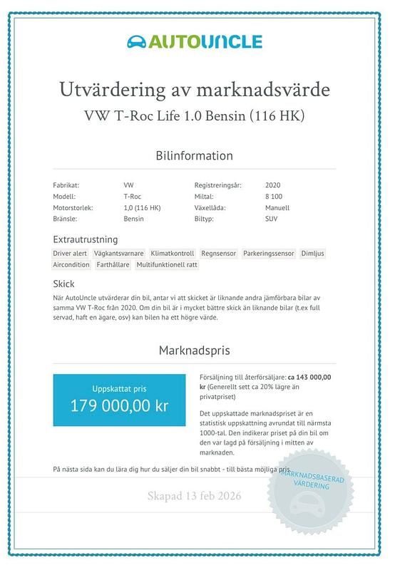 Begagnad VW T-Roc 116 HK (85 kW) 2020 SUV