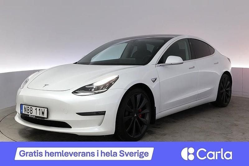 Vit Begagnad 2020 Tesla Model 3 Performance Sedan | 288 900 kr (Marknadspris) - Bild 1/4