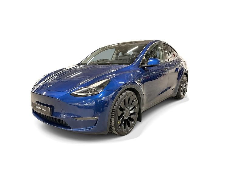 Blå Begagnad 2023 Tesla Model Y Performance SUV | 429 200 kr (Lite dyr) - Bild 1/4