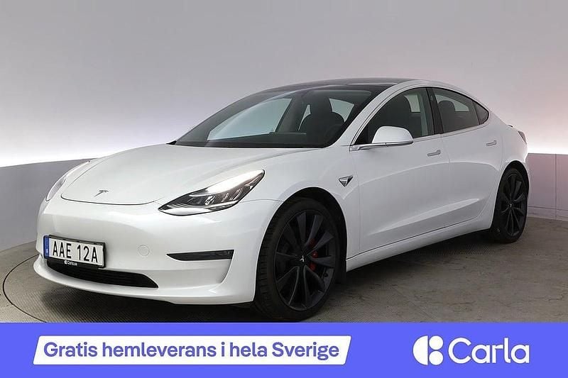 Vit Begagnad 2020 Tesla Model 3 Performance Sedan | 318 990 kr (Marknadspris) - Bild 1/4