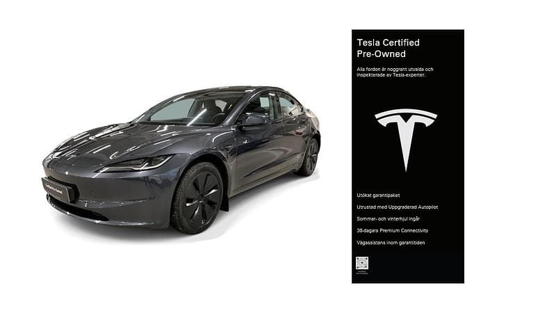 Grå Begagnad 2024 Tesla Model 3 Standard Range Sedan | 401 000 kr (Dyr) - Bild 1/4
