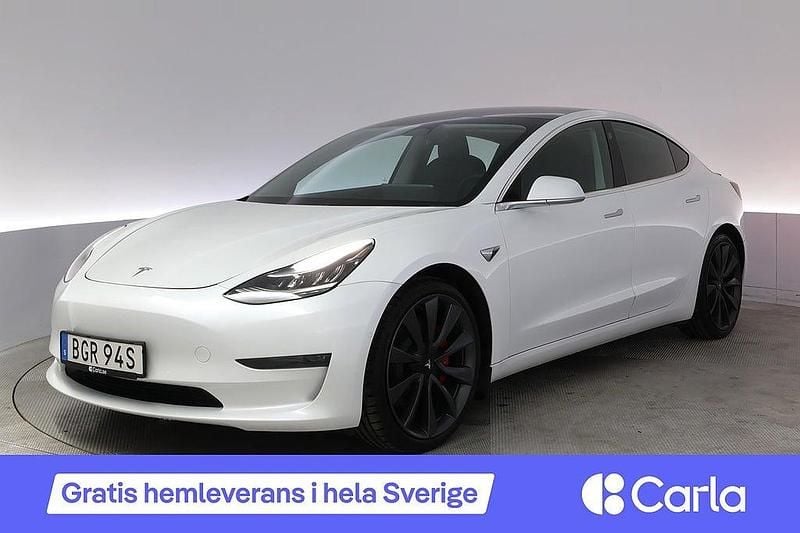 Vit Begagnad 2020 Tesla Model 3 Performance Sedan | 282 900 kr (Marknadspris) - Bild 1/4