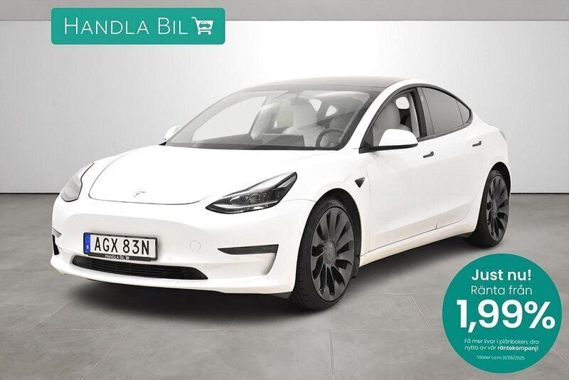 Vit Begagnad 2021 Tesla Model 3 Performance Sedan | 354 900 kr (Marknadspris) - Bild 1/3