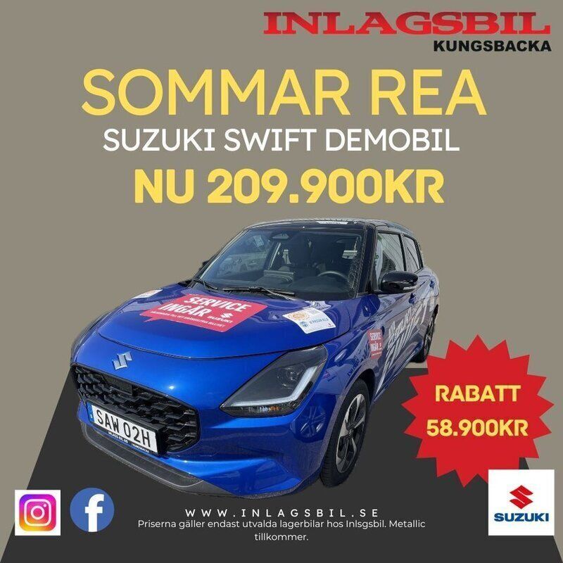 Blå Ny 2024 Suzuki Swift Halvkombi | 214 900 kr (Marknadspris) - Bild 1/4